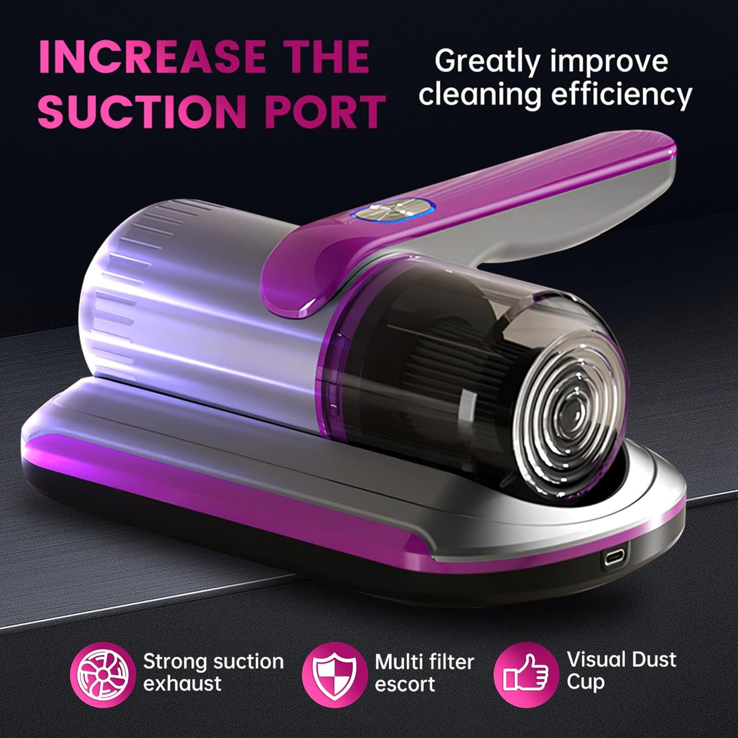 Mattress Vacuum Cleaner, Wireless Handheld Bed Vacuum Cleaner with UV-C Light, HEPA Filter and Ultrasonic Vibration, 12KPa, Suitable for Beds, Sofas, Car Seats, Carpets